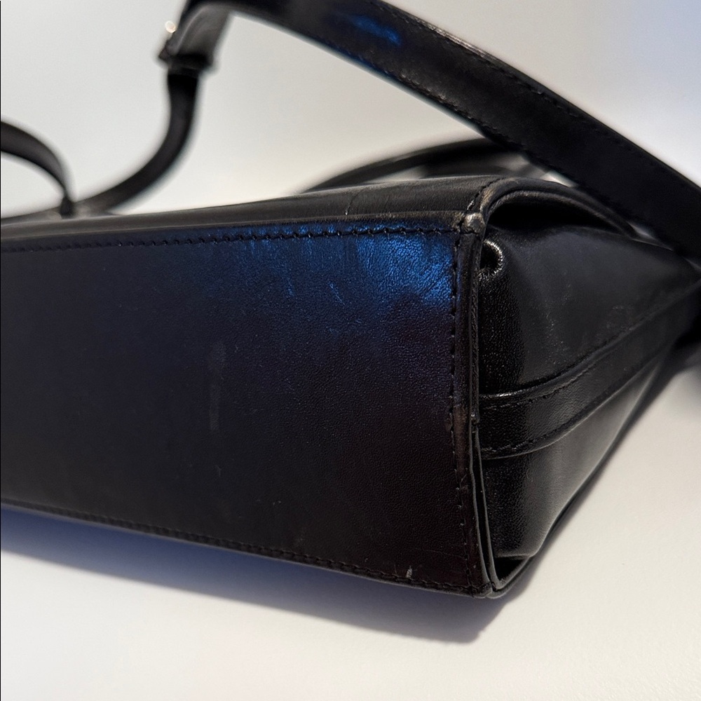 Elegant Black Leather Briefcase Messenger Laptop Executive bag shoulder strap - Picture 5 of 16
